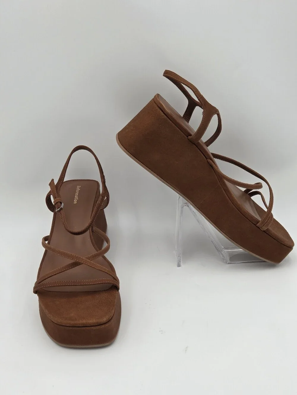 Reformation Zolanda platform sandals in toasted brown suede. Sz 9.5
